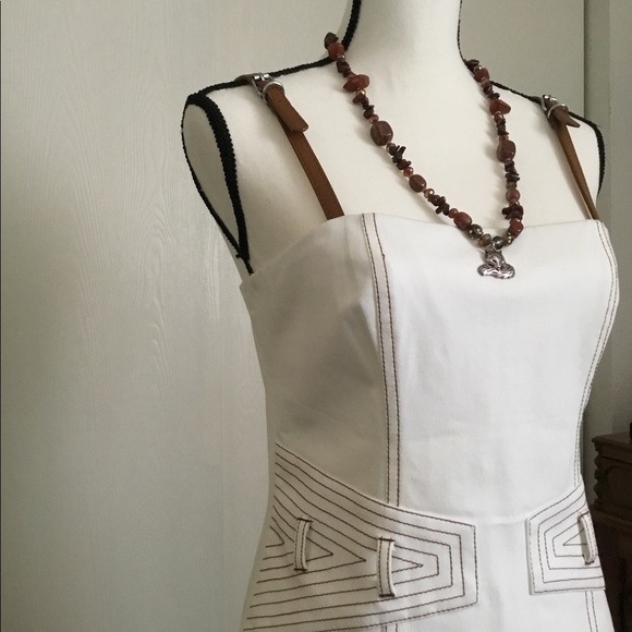 Cache White Dress with Leather Straps - Picture 3 of 6